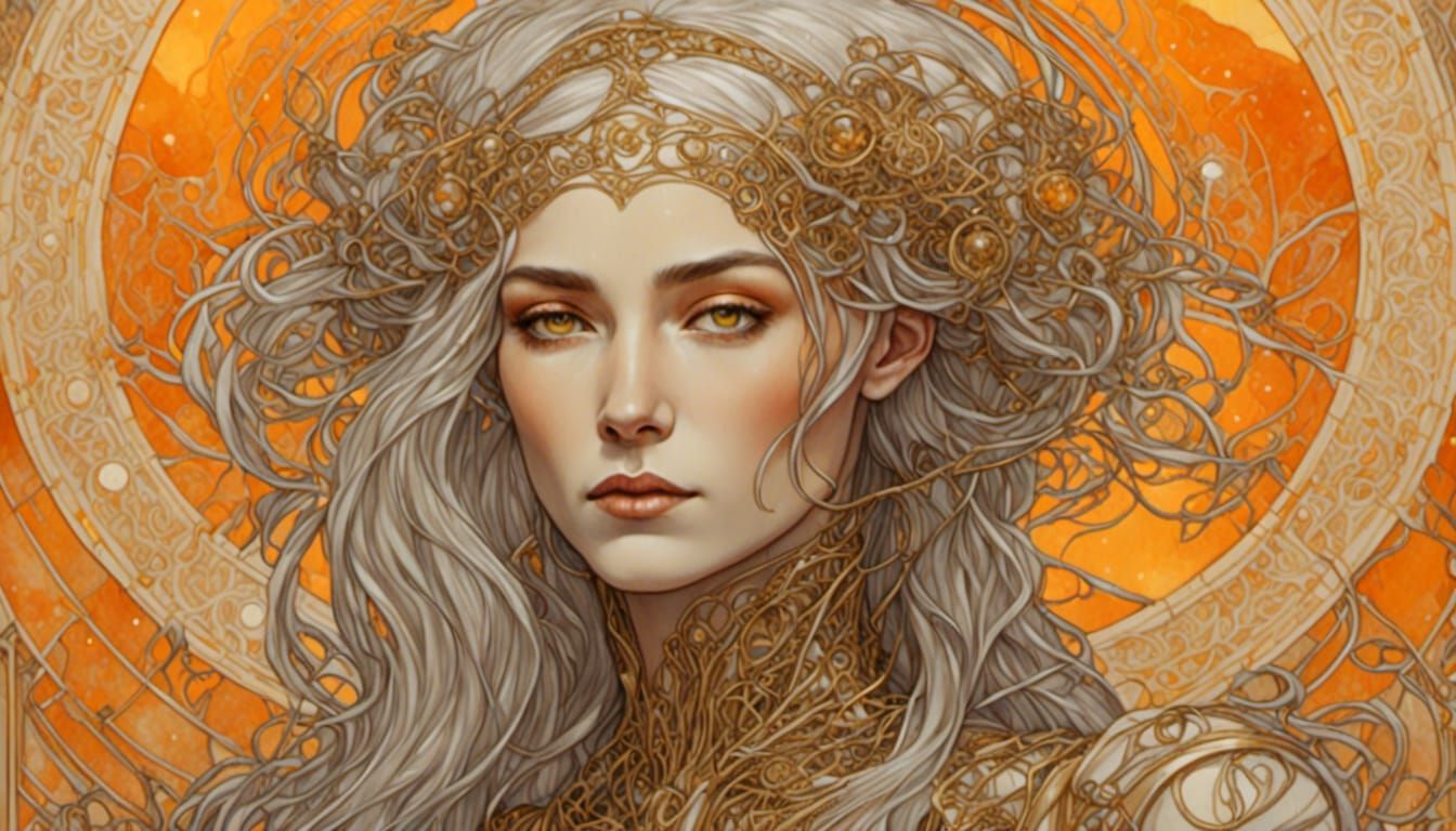 Golden Cyborg Art Nouveau Portrait in 8K