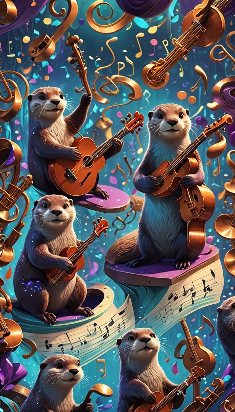 Musical Otters on Stage in 3D Pixar Animation
