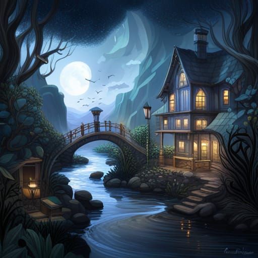 Intricate Blue Ink Drawing in Bastin/Clark Style