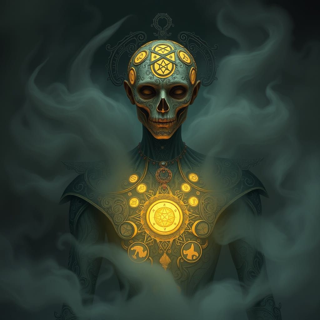 Ethereal Figure in Burton-esque Attire with Divination Symbo...