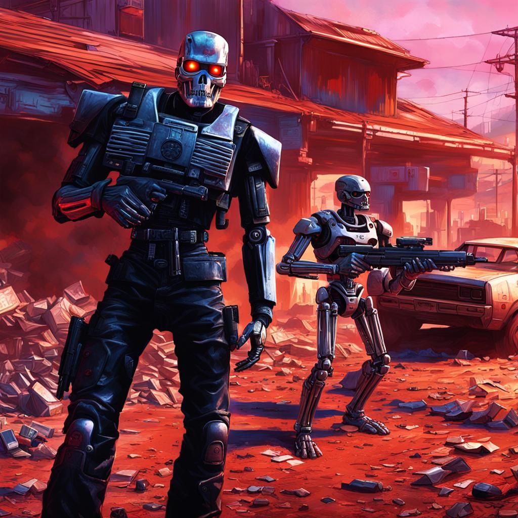 Futuristic Soldier vs Terminator in Apocalyptic Los Angeles