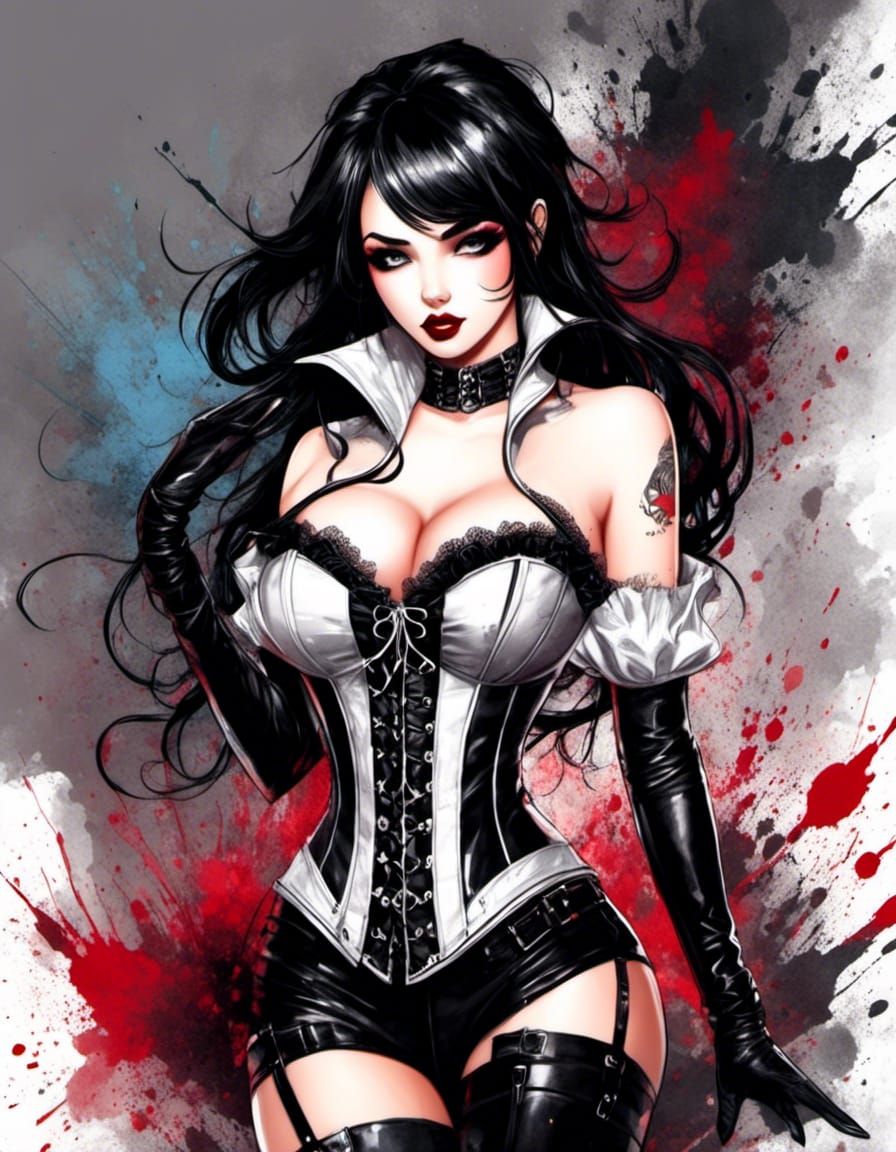 Ink Splatter Art: Elegant Woman in White Corset
