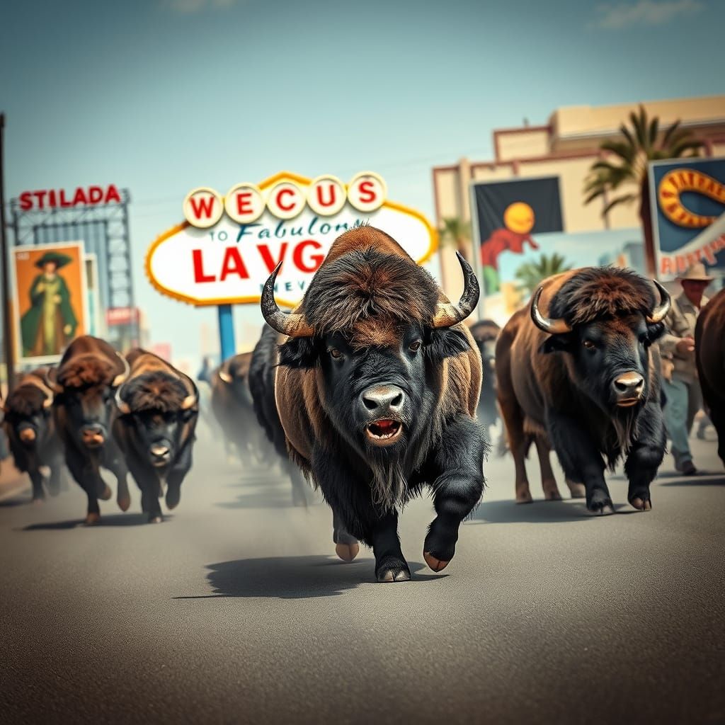 Bison Stampede on the Neon Strip