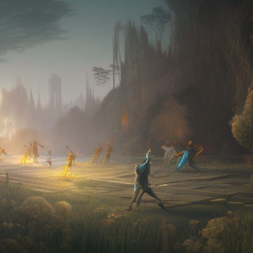 Fencing Match in Detailed Matte Painting Style