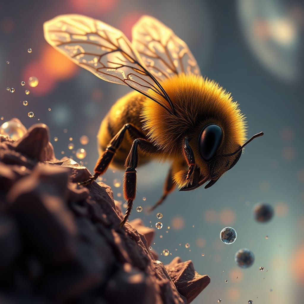 Ethereal Baby Bee in a Fantastical Landscape