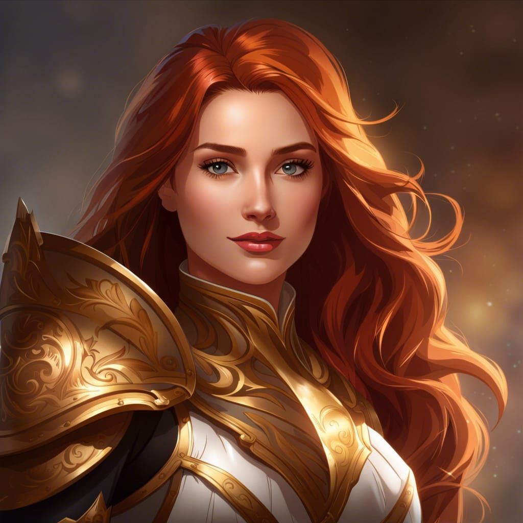 Red Haired Knight on White Horse, Digital Art