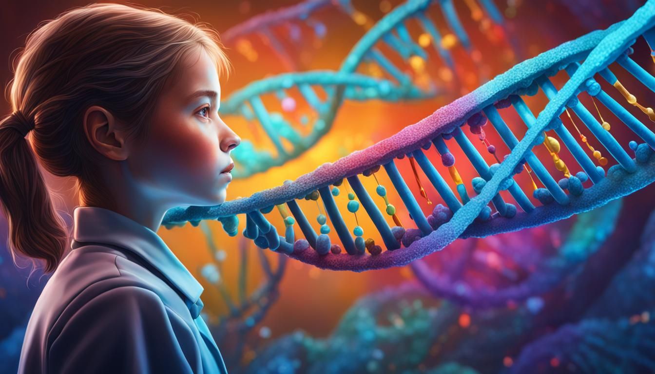 Girl Scientist with DNA Strand in Hyperrealistic Style