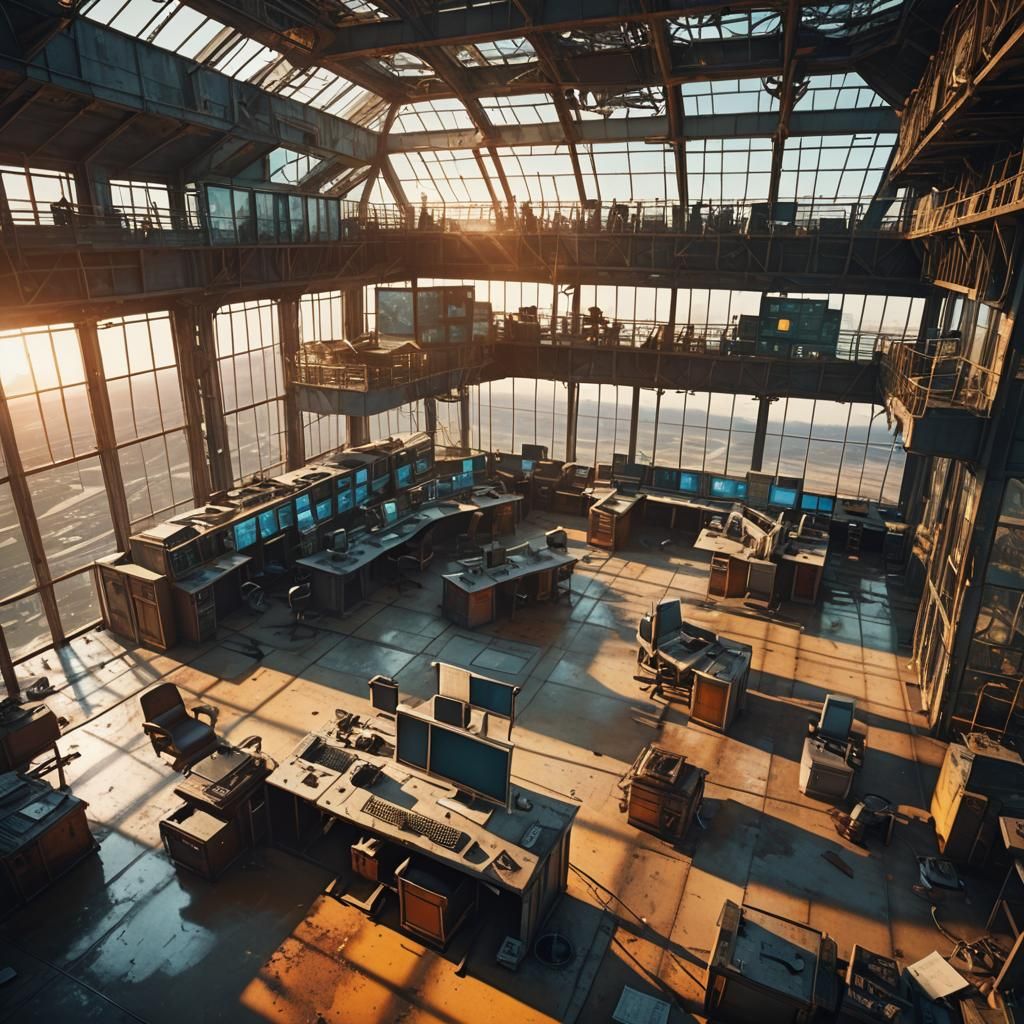 Abandoned Sci-Fi Tower Sunset: Digital Matte Painting