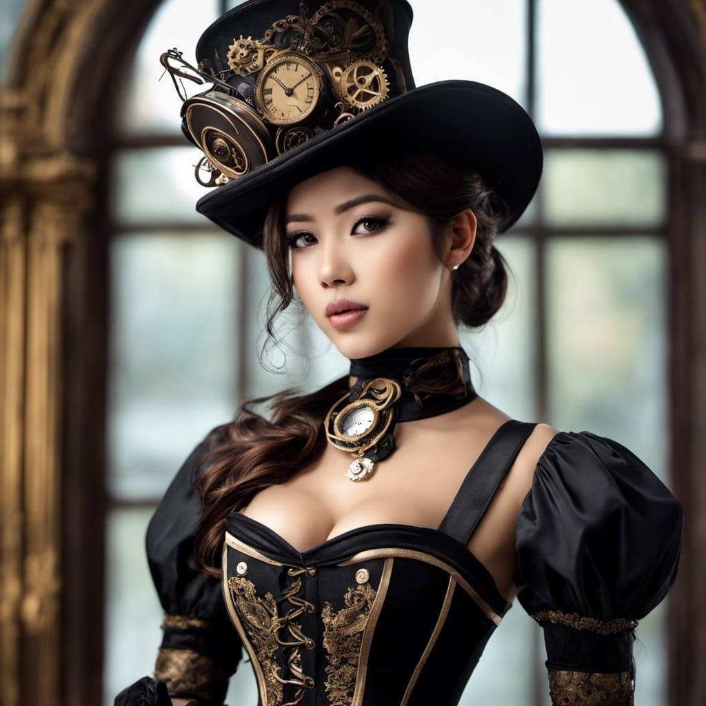 Steampunk Indonesian Woman in Rococo Anime Style