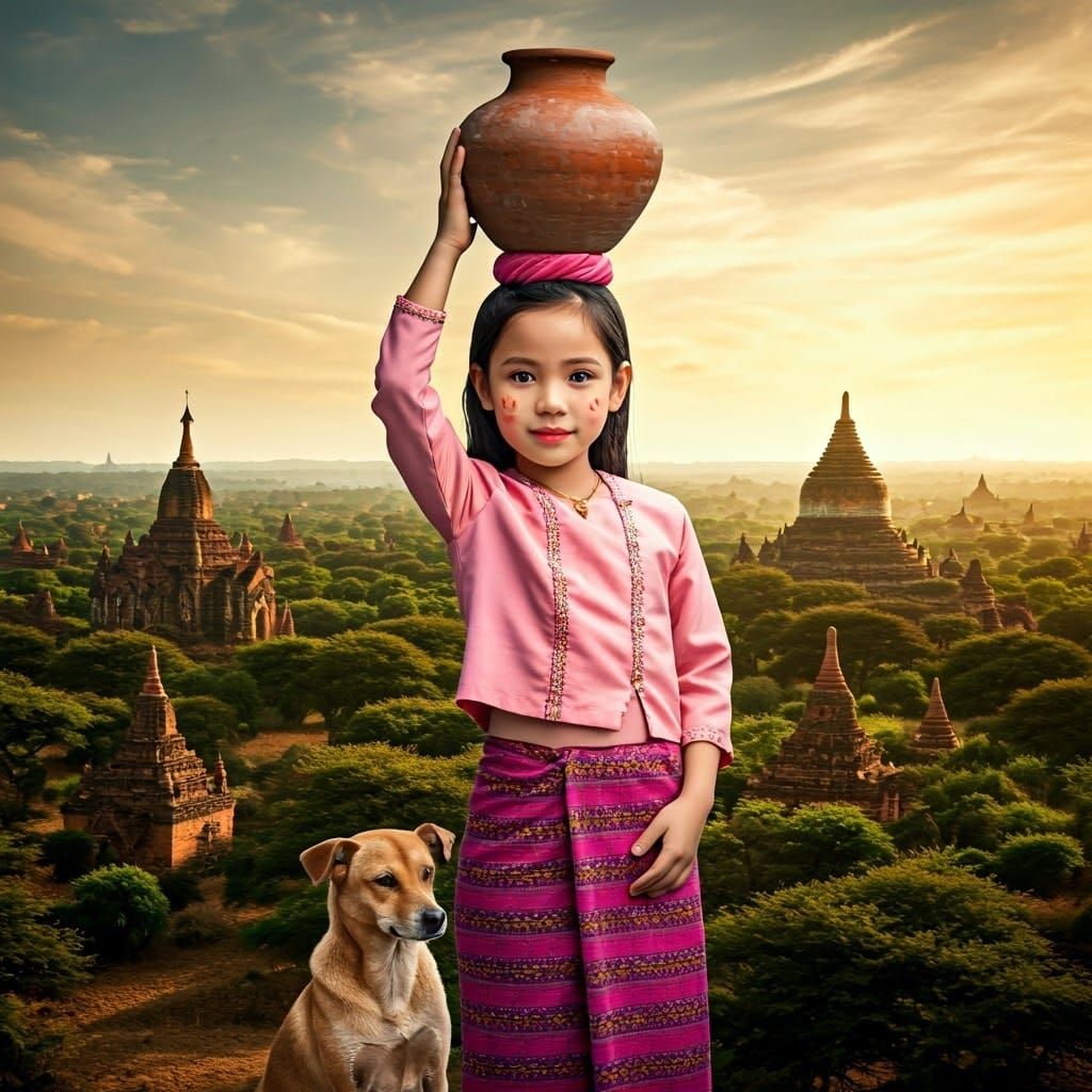 Bagan Girl Portrait in Traditional Burmese Dress