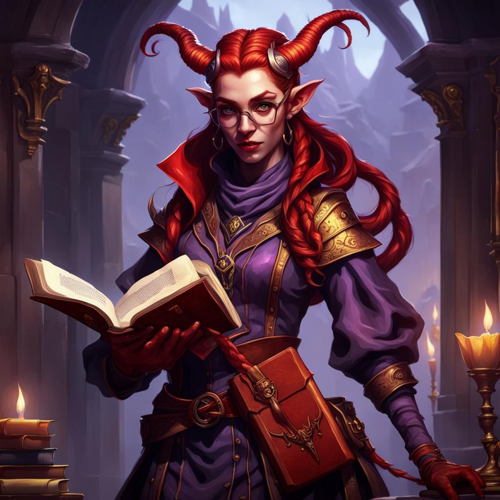 Red Tiefling Bard in Dark Fantasy Style