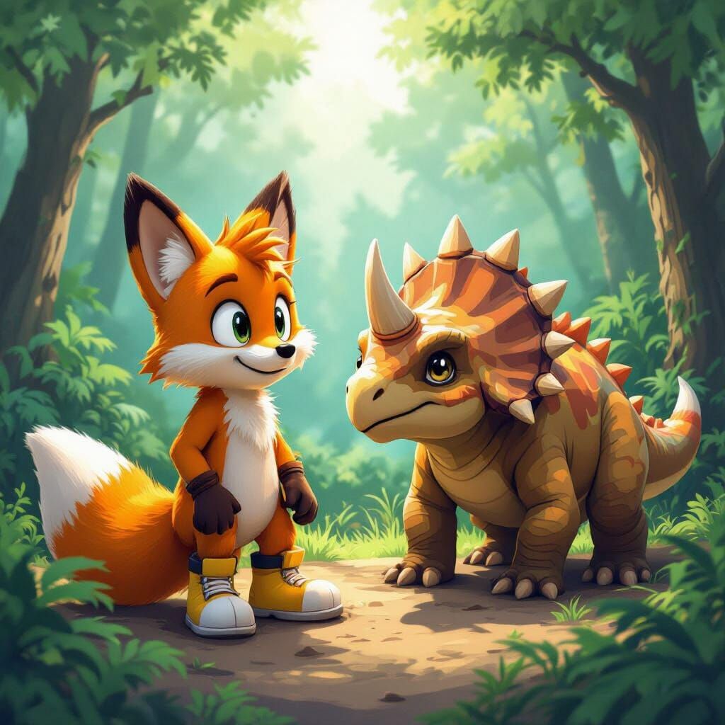 Tails and Triceratops in Prehistoric Forest Art