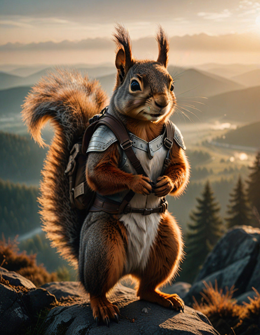 Ginger Warrior Goddess in Squirrel Regalia on Misty Mountain