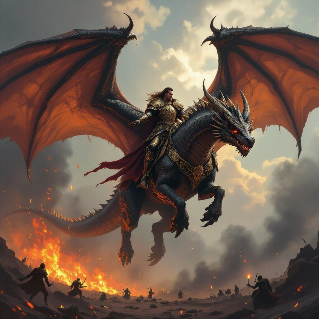 Targaryen Warrior Rides Giant Bipedal Dragon in Medieval Bat...