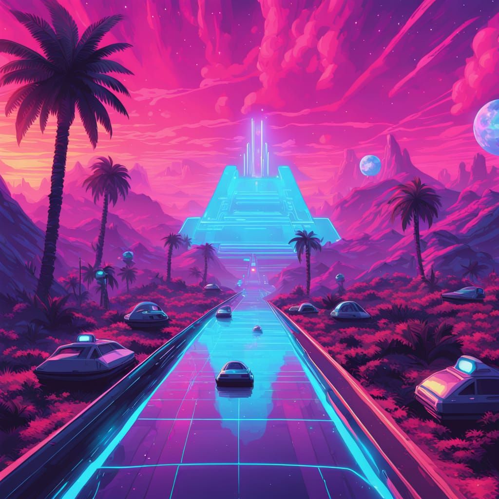 Surreal Synthwave Amusement Park on the Moon