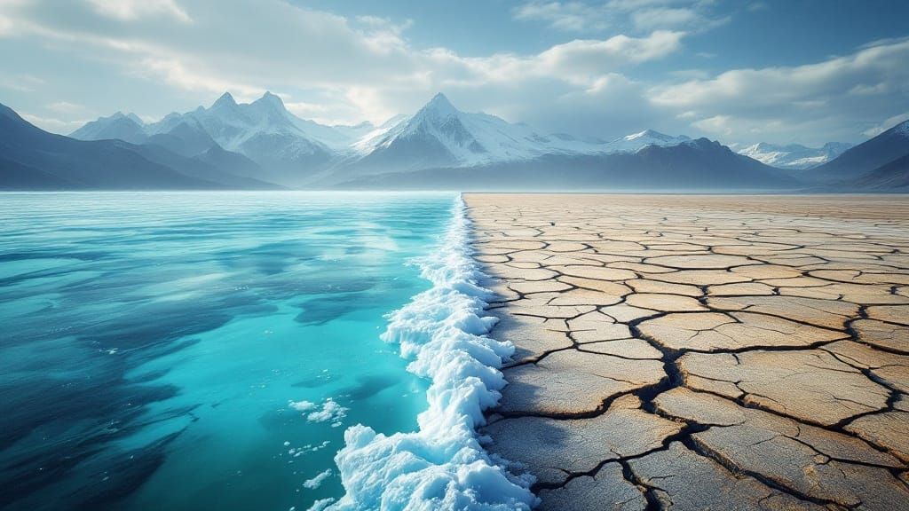 Contrasting Lakes: Vibrant Ice Meets Dry Landscape