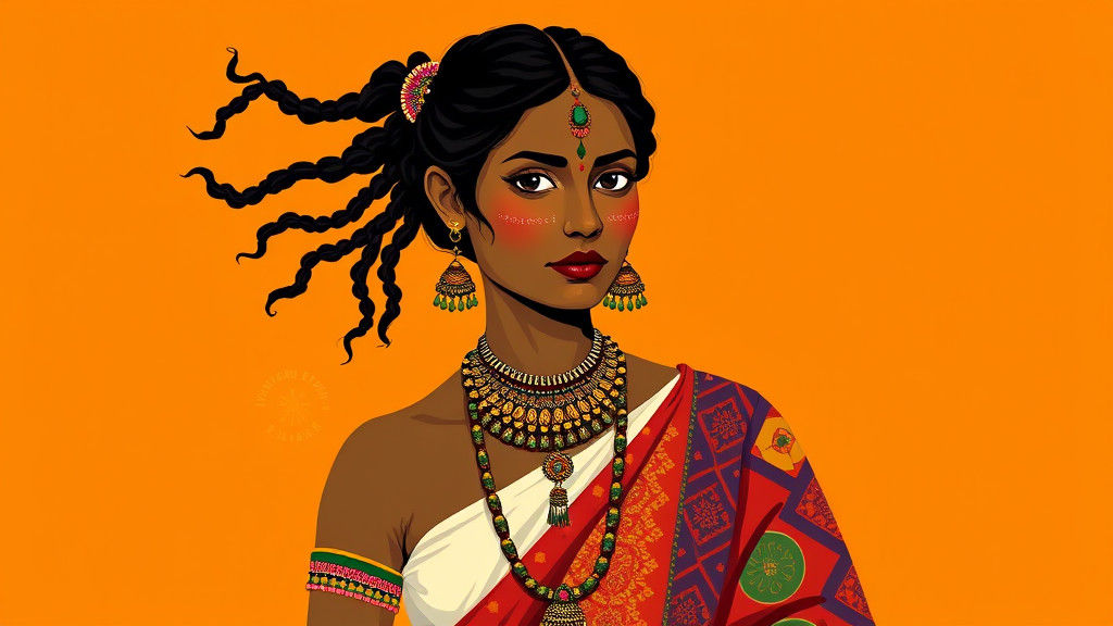 Santali Woman in Traditional Attire: Folk Art Style