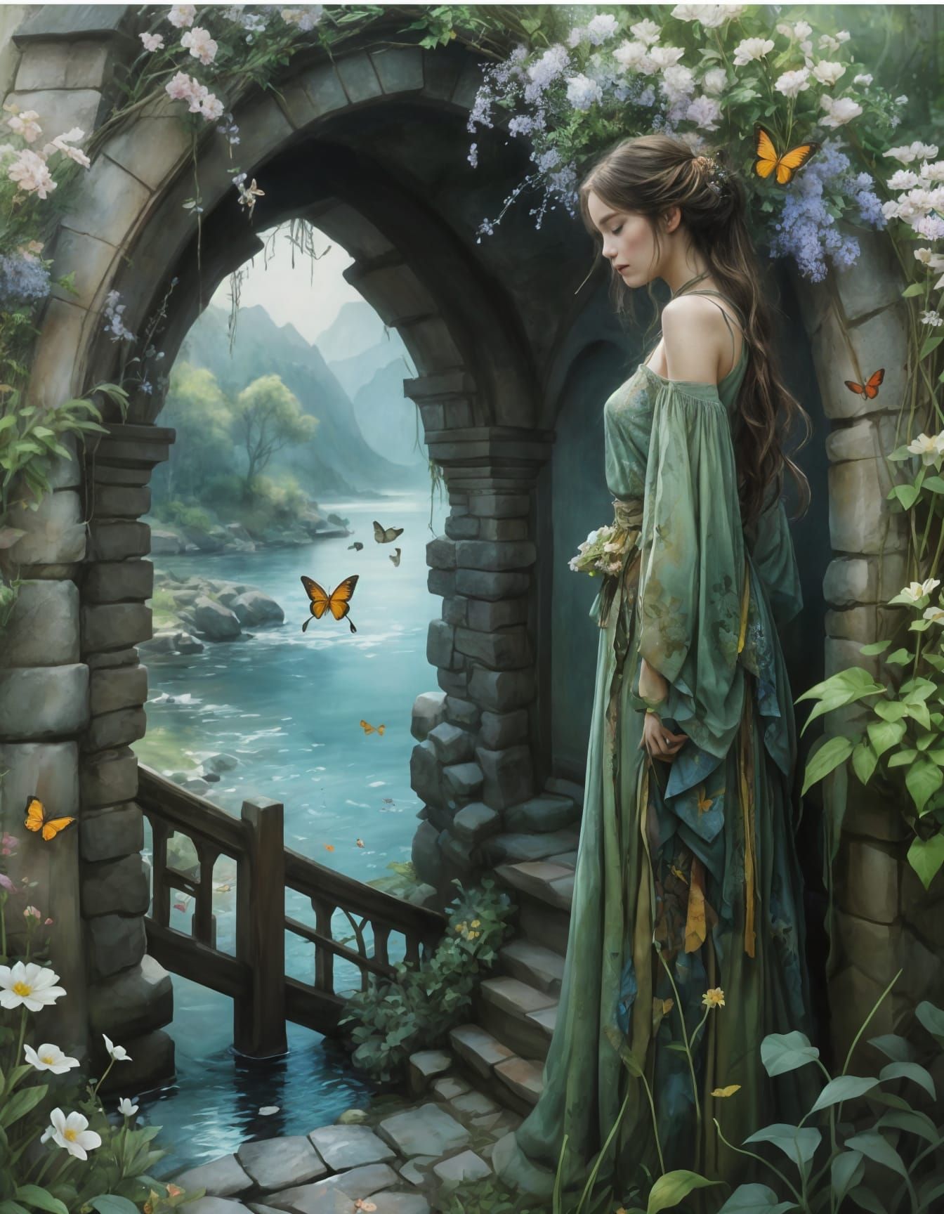 Whimsical Stone House in a Vibrant Watercolor Fantasy