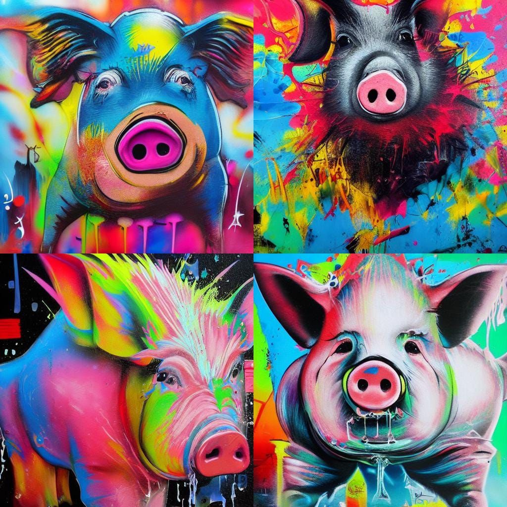 Colorful Graffiti Pig in Street Art Style