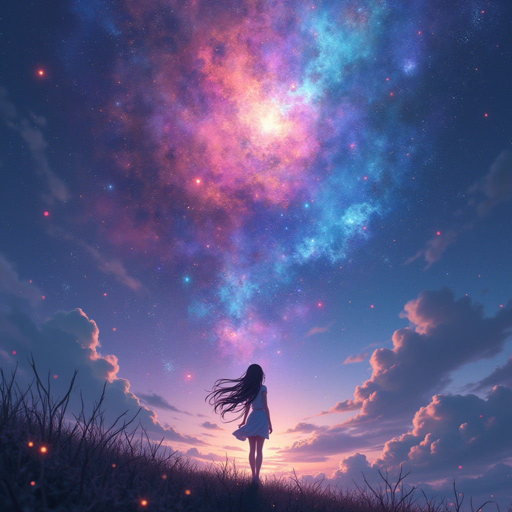 Ethereal Girl in Cosmos: Anime-Inspired 3D Art