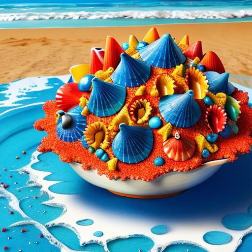 Colorful Shells on a Blue Sea Beach