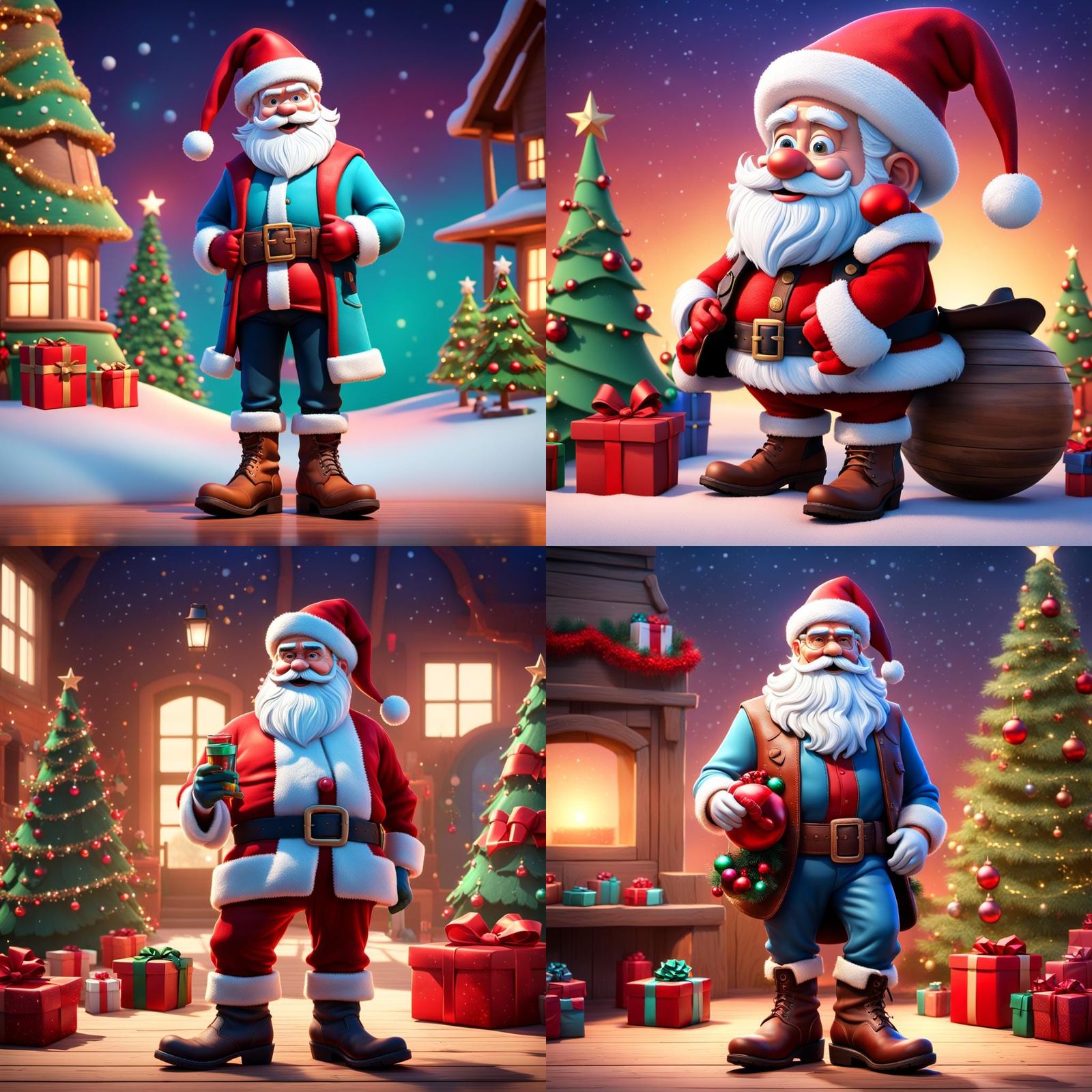 Christmas Santa in a Cowboy Hat and Boots in Vibrant Texas L...