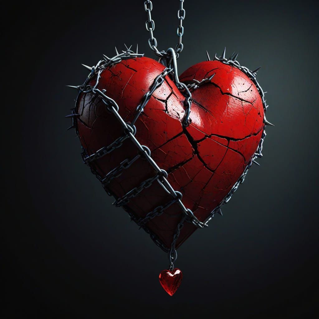 Surreal Fragmented Heart with Chains and Thorns