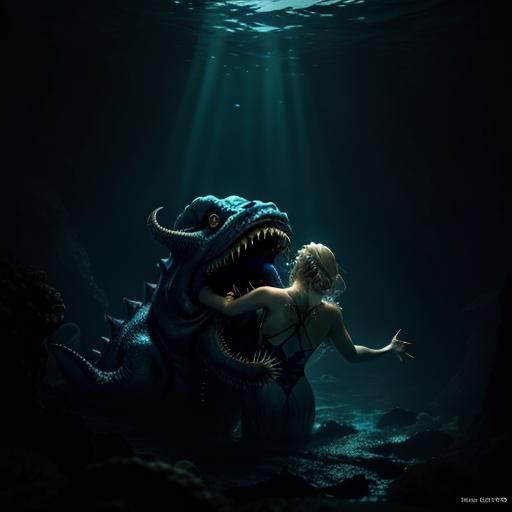 Eldritch Sea Monster Attack in Underwater Horror Scene