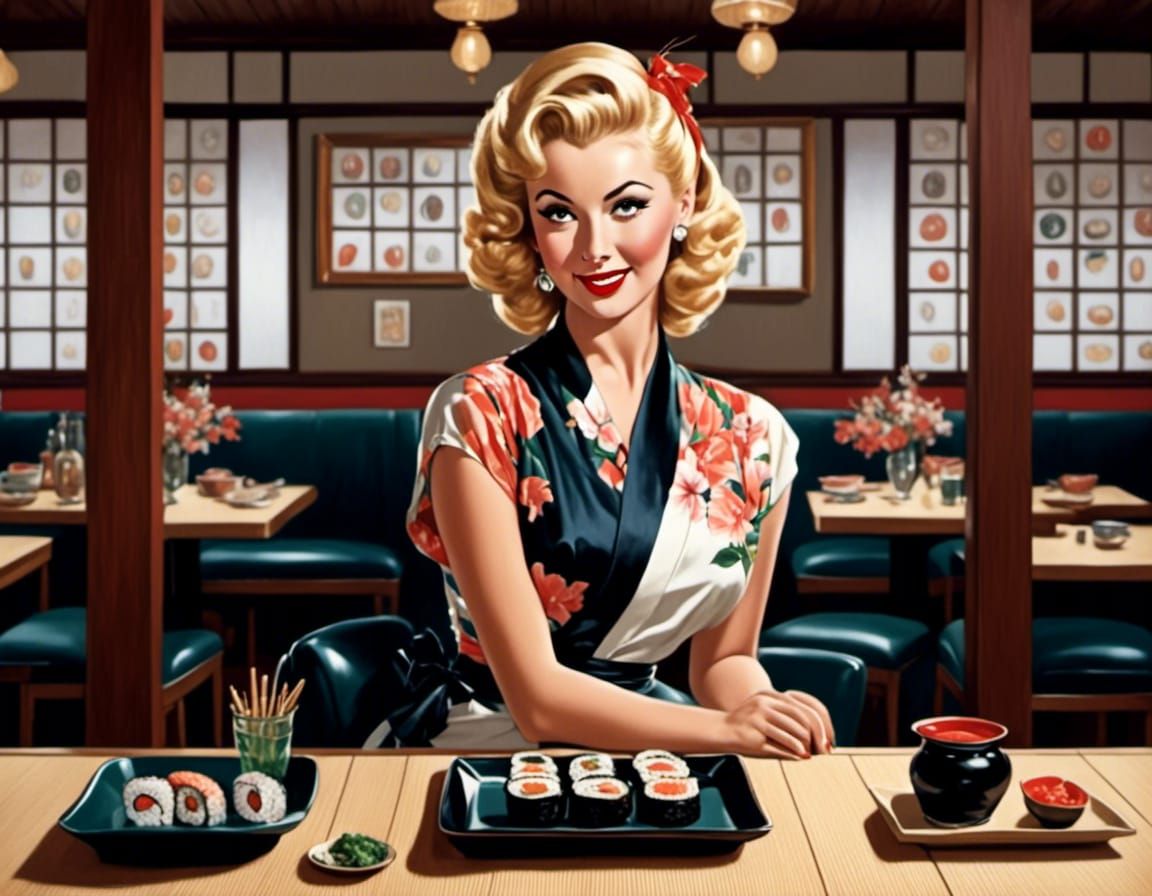 1950s Japanese Sushi Bar in Retro Style