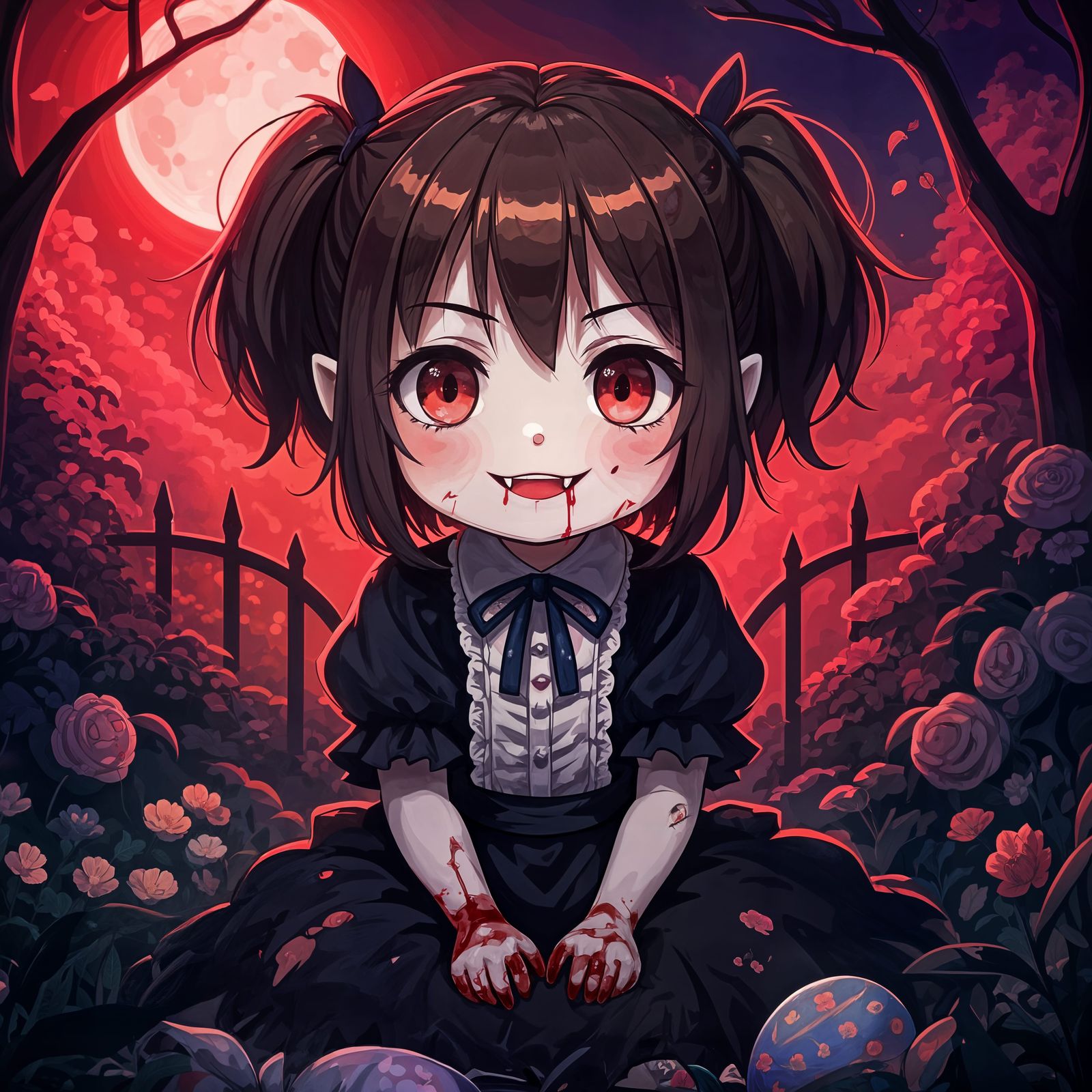 Dark Victorian Vampire Girl Reigns Under Bloody Red Moon