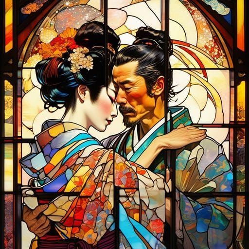 Stained Glass Japanese Couple Illustration