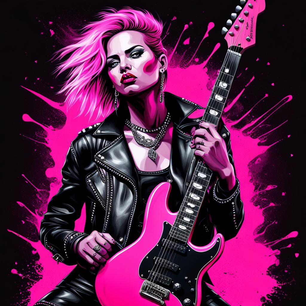 Pink Rockstar Portrait in Hard Rock Style