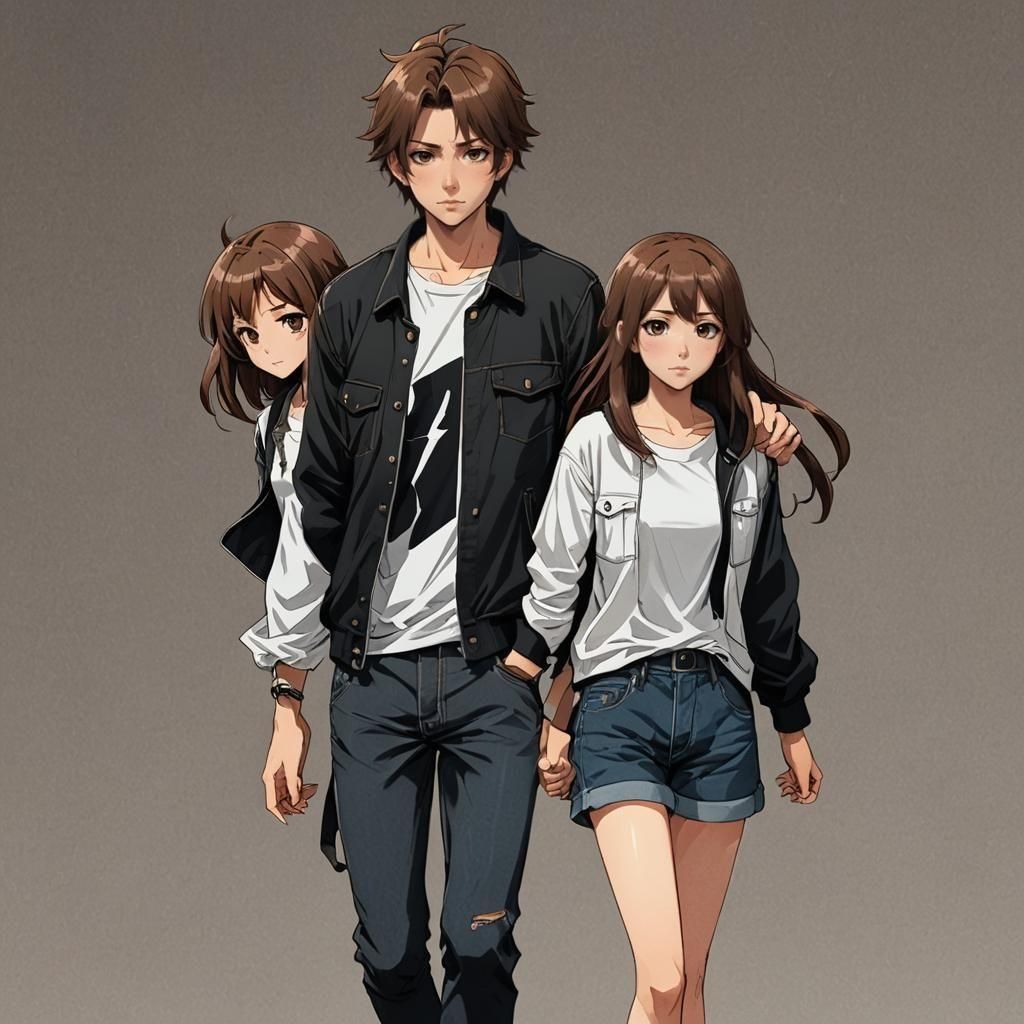 Anime Style Man and Woman Holding Hands