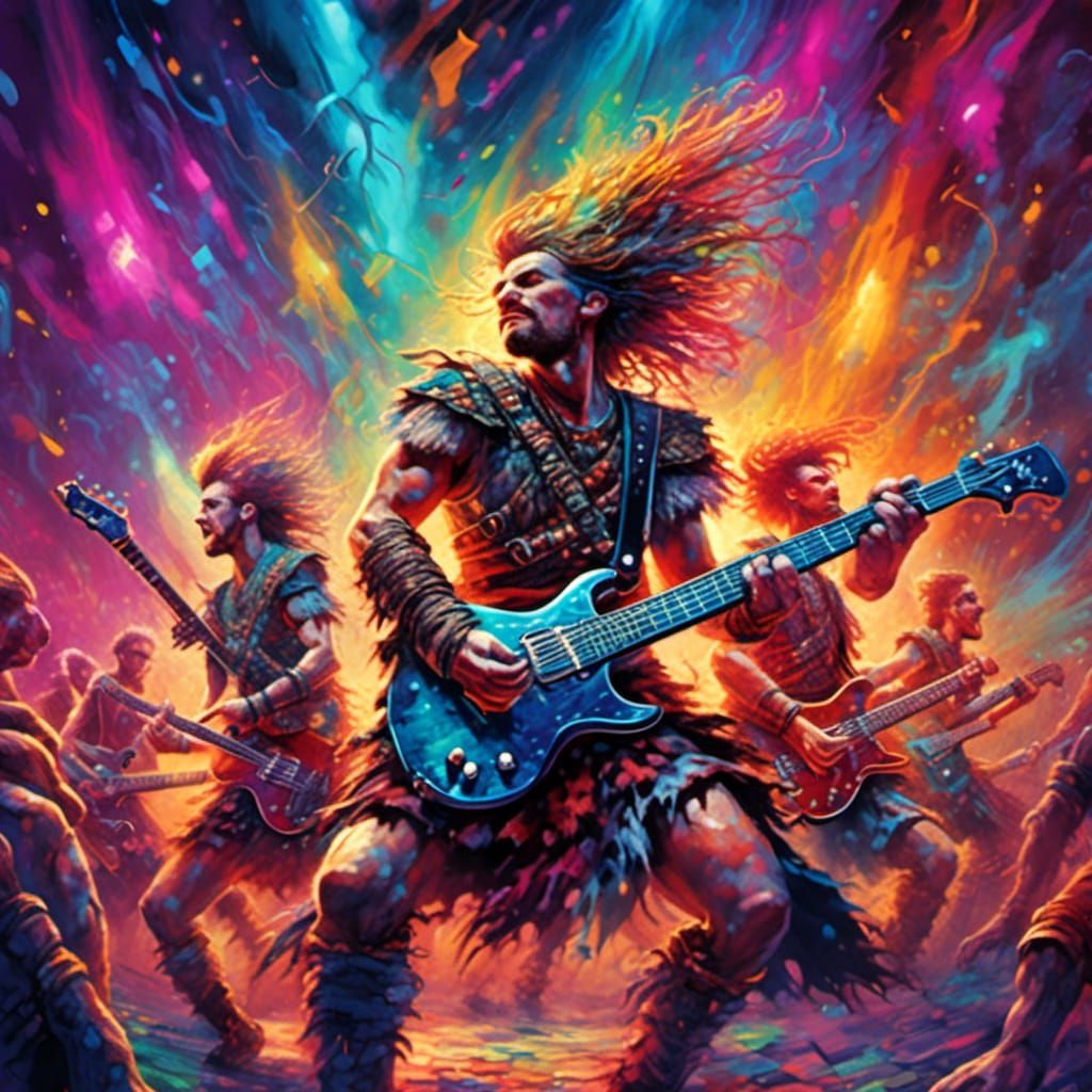 Highland Warriors Rock Band in Vibrant Digital Art