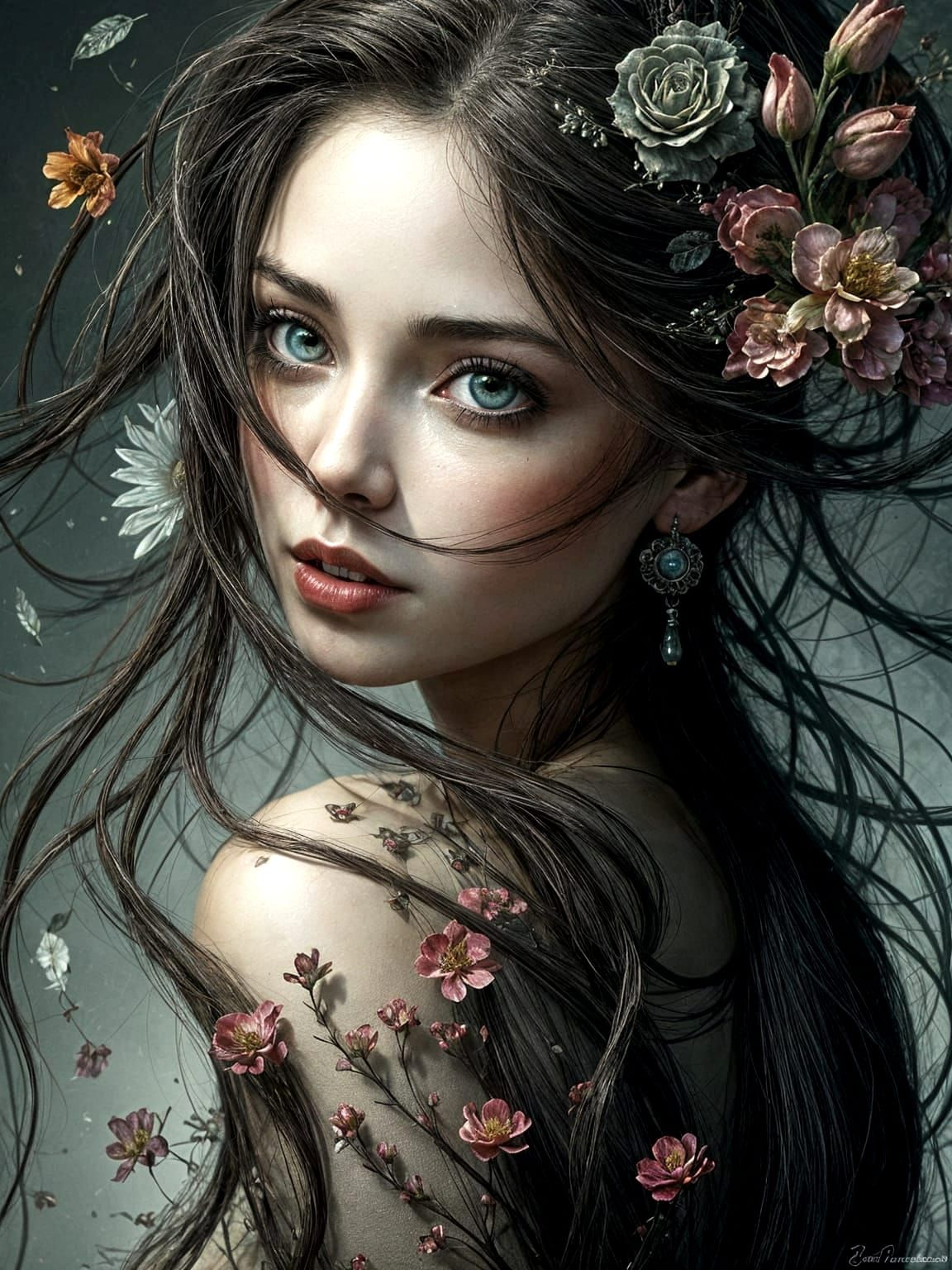 Ethereal Beauty in Gothic Romantic Digital Painting