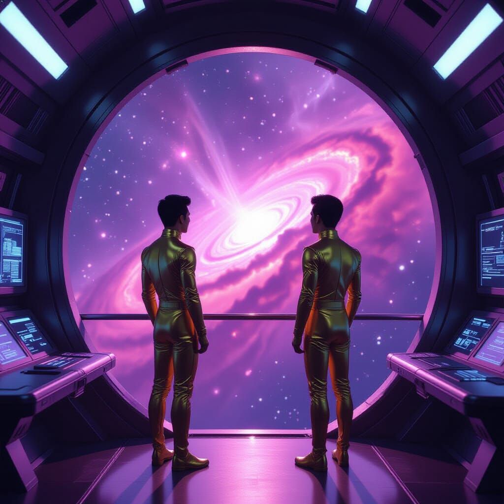 Nebula Gazer on Spaceship Bridge in Futuristic Style