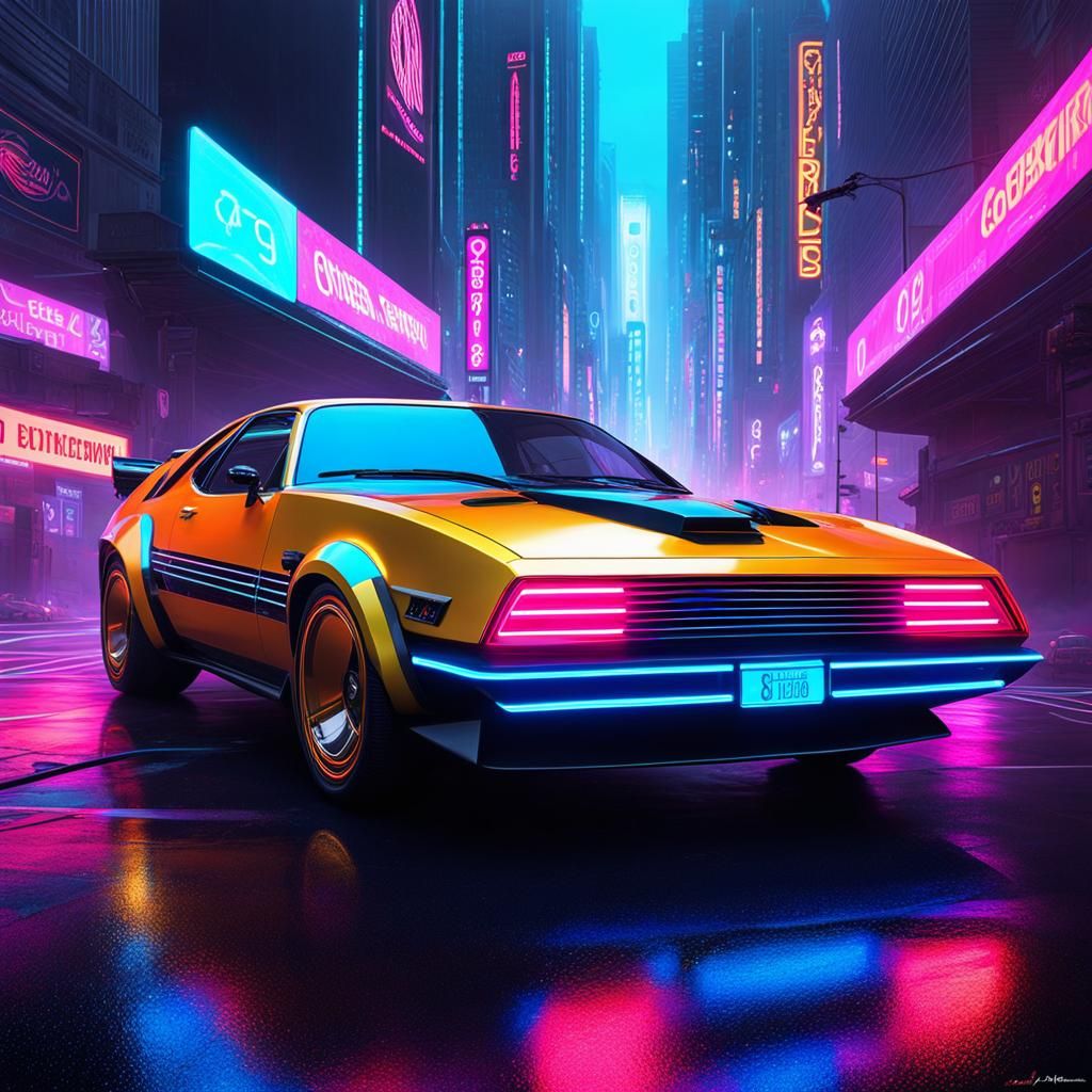 Detailed Cyberpunk Car with Neon Ribbons