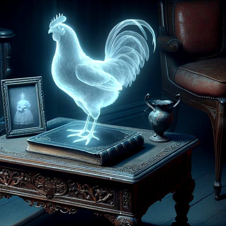 Spectral Hen Mischief in Victorian Room