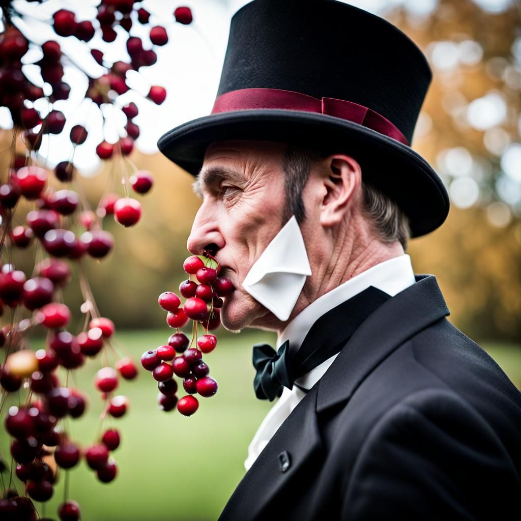 Gaunt Man Shoving Cranberries Up Nose: Photo