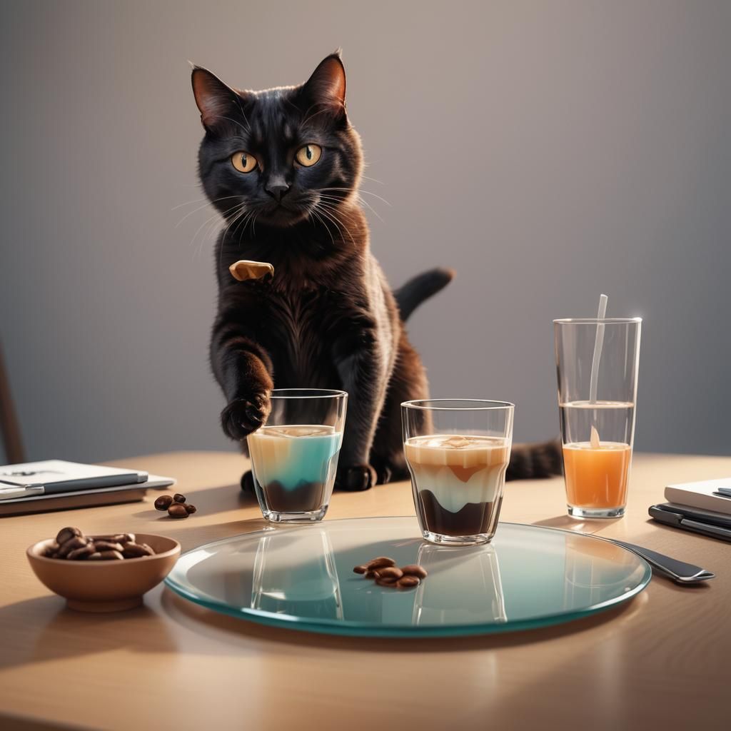 Cat With Paw on Cup in 3D Digital Art