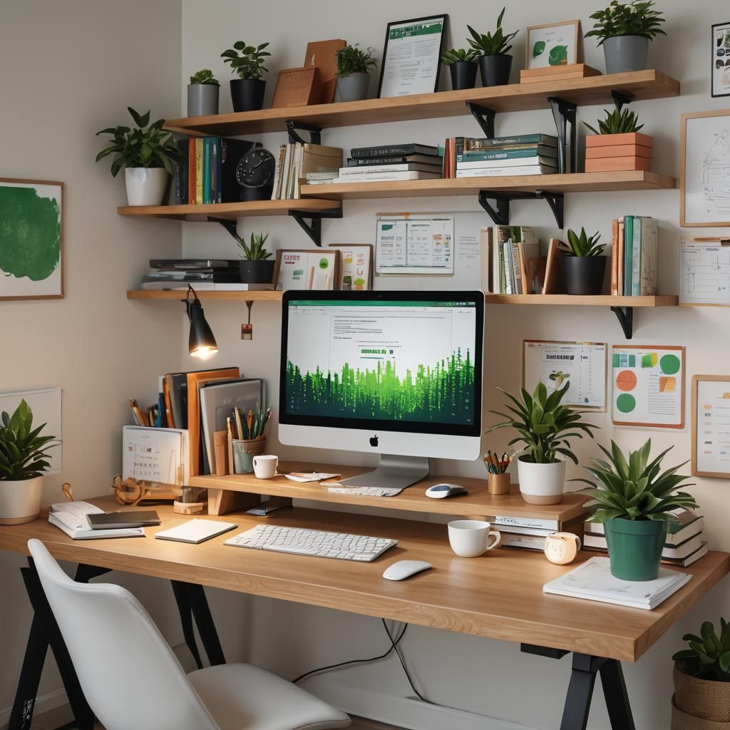 Stylish Workspace with Data Analytics in Cozy Room