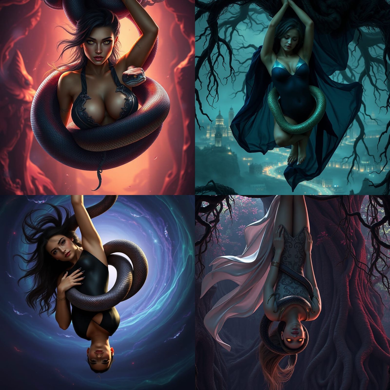 Model with Snake: Detailed Fantasy Concept Art