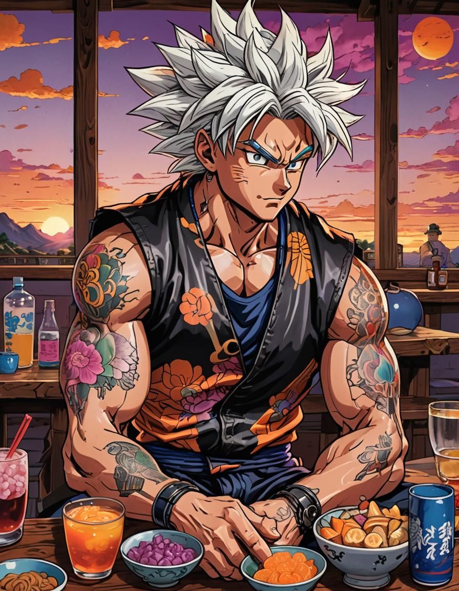 Goku as Yakuza Boss in Anime Style