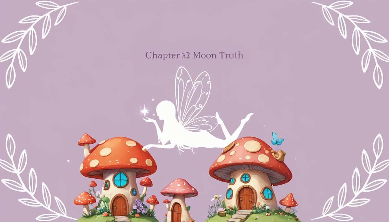 Fairy Moon Scene with Mushroom Houses and Text Art