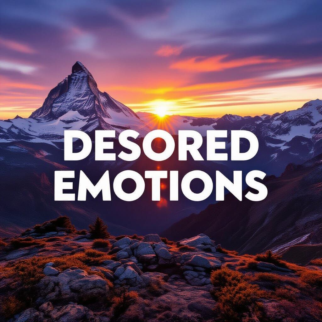 Fiery Sunset Over Mountain Range with Text Overlay