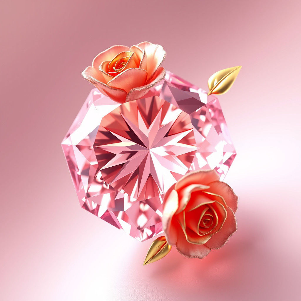 Crystal Pink Diamond with Golden Roses in Anime Style