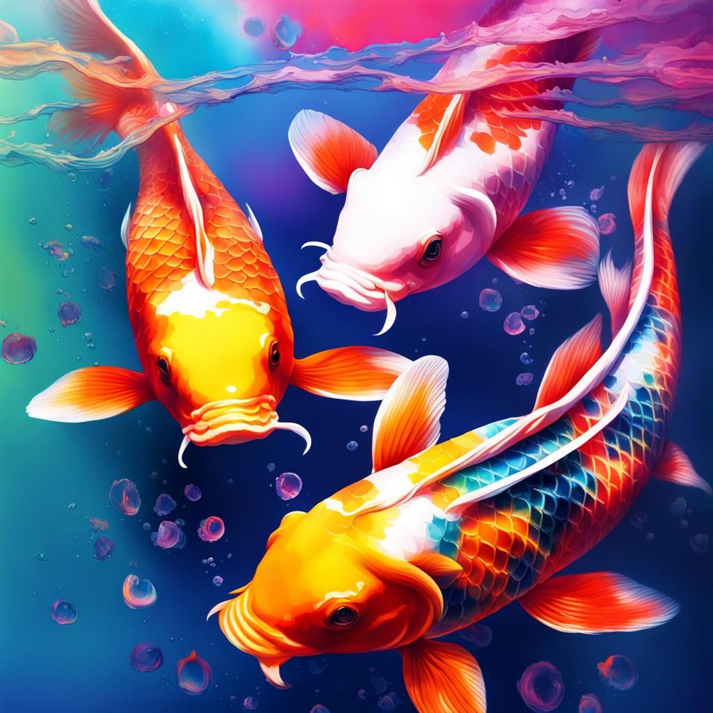 Koi Fish in Rainbow Waters: Graffiti Art Style