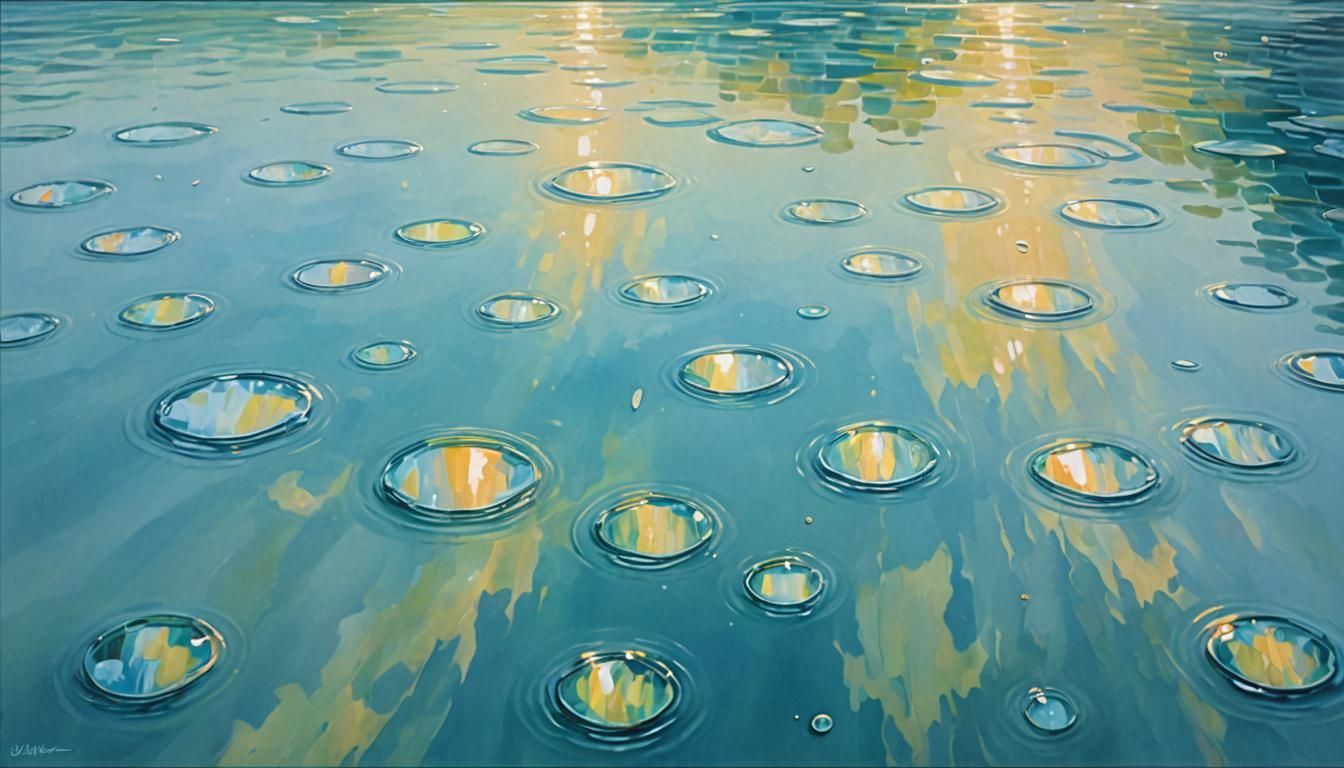 Serene Sky Reflected in Crystal Water: Dreamlike Oil Paintin...