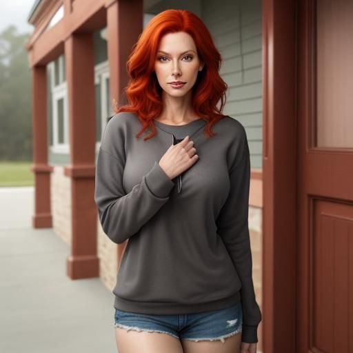 Attractive Woman on Porch on Cloudy Afternoon