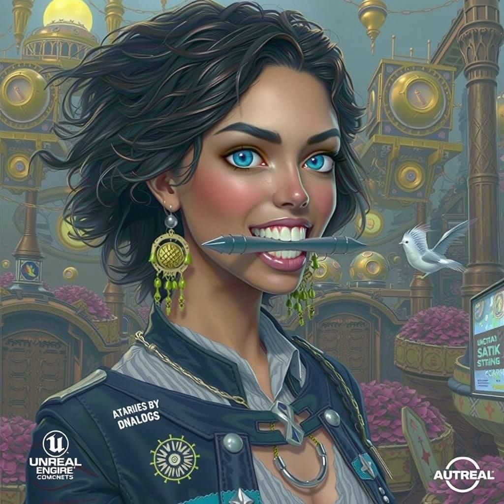 Chrome Silver Rod between Teeth in Dreamlike Landscape